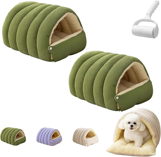 Cutypet Winter Cave, Cutypet Cat Winter Cave, Cute Cat Beds for Indoor Cats, Disassembled Design for Easier Cleaning, with Hair Remover, Suitable for Cats and Small Dogs (2PCS Green, Large)