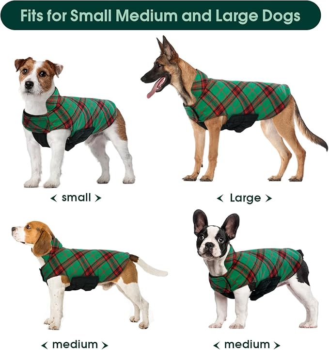 Kuoser Warm Dog Coat, Waterproof Dog Coats for X-Small Dogs, Adjustable Durable Doggie Winter Jacket Reversible Cozy Puppy Cold Weather Apparel from Small to Large Breed, Christmas Green XS