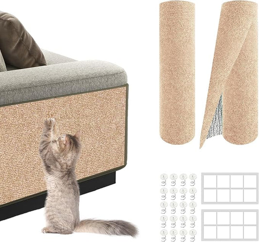 2Pack Total 78.7"x15.8" Cat Scratch Mat for Cat Couch Furniture and Wall Protector | Trimmable Self-Adhesive Carpet Climb Cat Scratcher for Covering Cat Tower and Replacement Pads (Khaki)
