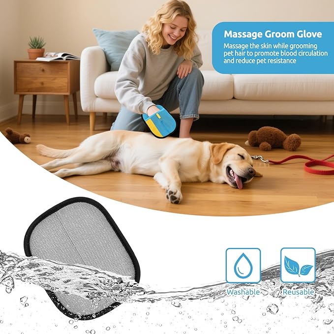 SAWMONG Pet Hair Removal Glove, 2Pcs Cat & Dog Reusable Pet Hair Remover Gloves 2025 New Upgrade, Grooming Pet Hair Remover Tool for Couch, Car, Furniture, Carpet