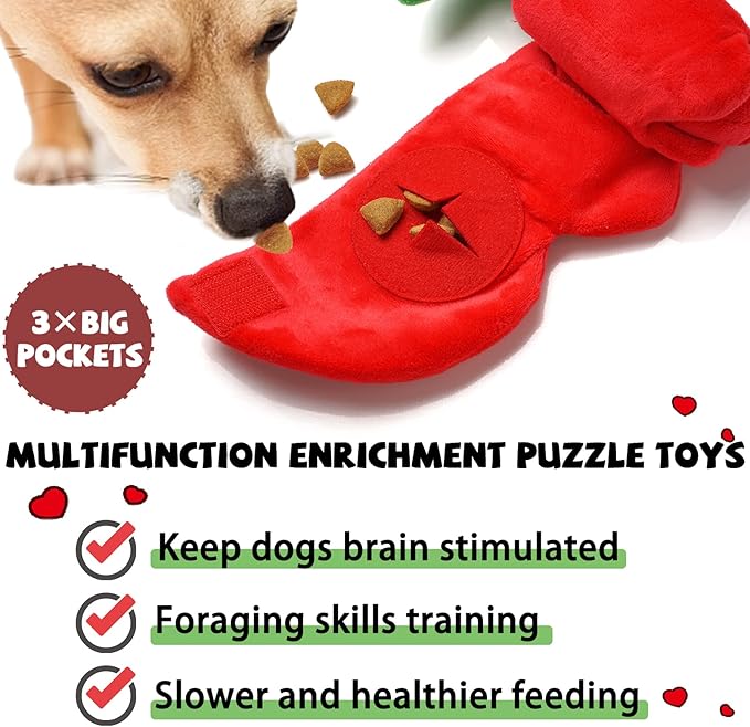 Rose Puzzle Dog Toy, Valentine's Day & Christmas Gift, Squeaky Crinkle Enrichment Snuffle Mat, for Small Medium Large Dogs & Puppies