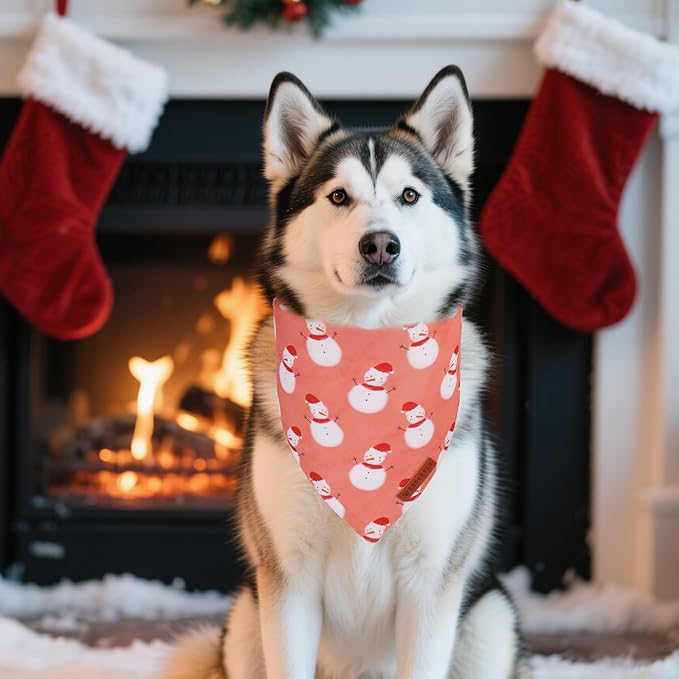 ADOGGYGO Dog Bandana Christmas Pet Scarf Bib Kerchief, Premium Durable Fabric, Red Green Santa Snowman Christmas Bandanas for Extra Large Dogs (X-Large)