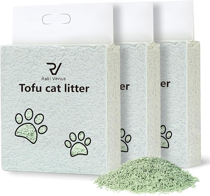 Tofu Cat Litter - Strong Clumping, Ultra Absorbent, Odor Control, Flushable, Low Tracking, Low Dust Tofu Litter Pellets 3 Packs/18LB (Green Tea)