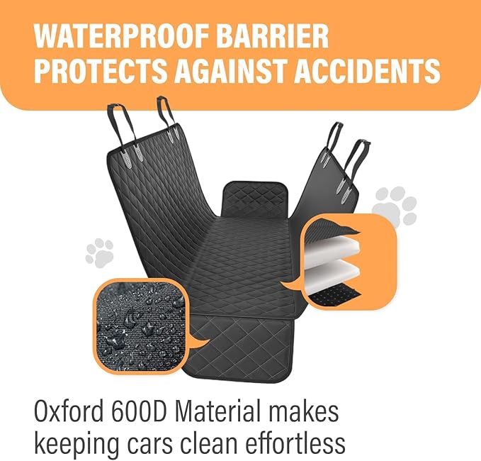 Active Pets Beige XL Dog Car Hammock Back Seat Cover, Waterproof Backseat Cover Protector for Truck Bench Rear of Sedans or SUVs, Essential Pet Supplies Vacuum or Wipe Clean, Machine Washable