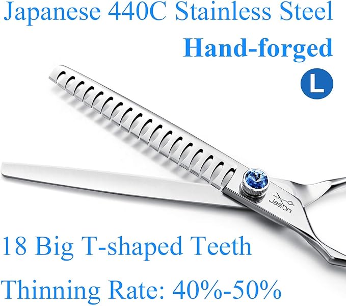 JASON Left Handed 7" 18-Tooth Texturising Dog Grooming Chunkers Scissor, Ergonomic Cats Grooming Shears Pets Trimming Kit with Offset Handle, Sharp, Comfortable Shear