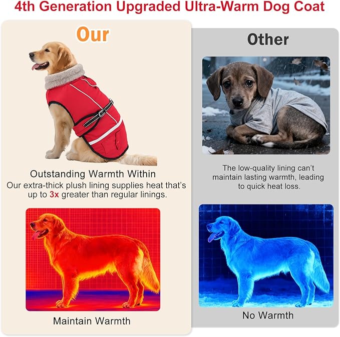 Dog Coat, Dog Winter Coat Jacket Waterproof for XL Large Dogs, Reflective Pet Vest Warm Fleece Cozy for Cold Weather, Dogs Snowsuit Windproof, Adjustable Buckle
