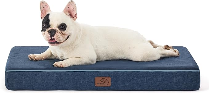 Bedsure Memory Foam Dog Bed Medium Size Dogs- Orthopedic Pet Beds for Crate with Removable Washable Cover and Nonskid Bottom - Plush Flannel Fleece Top Pet Mat, Navy
