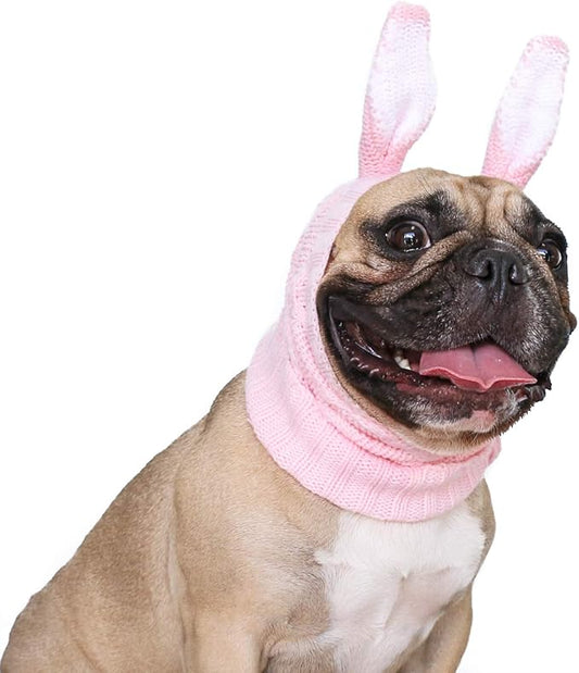 iChoue Dog Costume Ear Muffs Calming Hoodie Anxiety Relief Band Noise Canceling Headband Ear Protection Cover Force Drying Grooming Tool Knitted Snood Hood - Pink Easter Bunny, Small