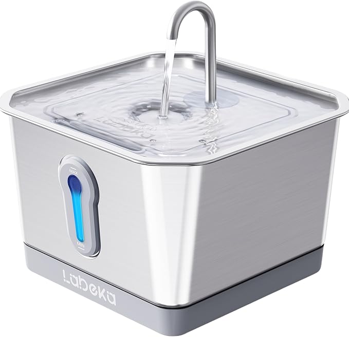 Stainless Steel Cat Water Fountain 135oz/4L:Battery Operated Wireless Cat Fountains for Drinking Indoor, Automatic Pet Water Dispenser with Ultra Quiet Pump,Multi-Filtration,Easy Clean BPA-Free