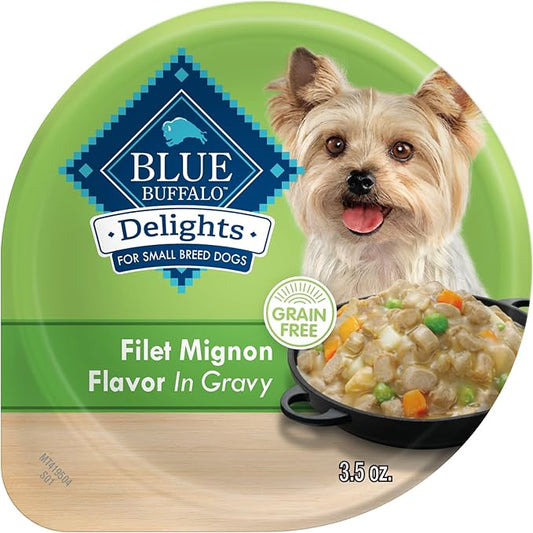Blue Buffalo Delights Small Breed Natural Wet Dog Food, Filet Mignon Flavor in Gravy, 3.5-oz Cups, 12 Count