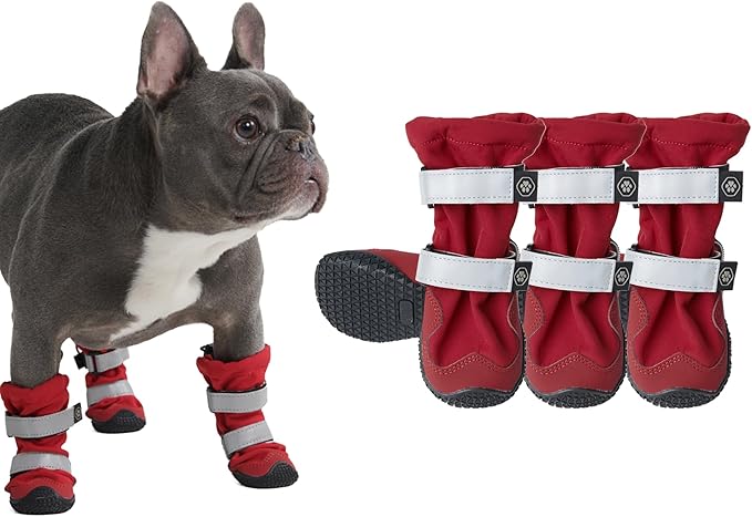 Spark Paws Dog Shoes, Waterproof Dog Boots for Medium to Large Dogs, Non Slip, Breathable Dog Booties and Paw Protectors - 4PCS Doggie Hiking Boots with Reflective Straps - Red, Size 3