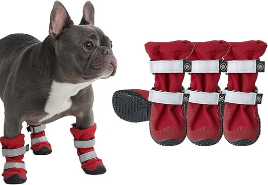 Spark Paws Dog Shoes, Waterproof Dog Boots for Medium to Large Dogs, Non Slip, Breathable Dog Booties and Paw Protectors - 4PCS Doggie Hiking Boots with Reflective Straps - Red, Size 3