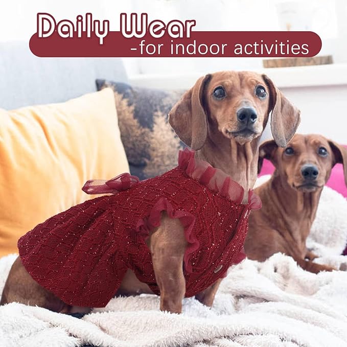 Kuoser Dog Dress, Cute Dog Dresses for Medium Large Dogs Girl Elegant Puppy Tutu with Bow-Knot, Doggie Princess Costume Pet Outfit for Birthday Party Christmas Halloween Wedding, Red L