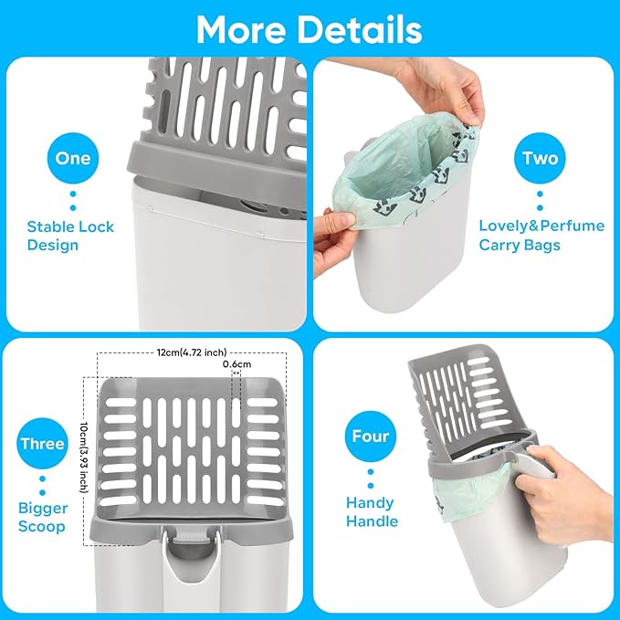 MYPIN Cat Litter Scooper with Holder, Upgraded Cat Litter Shovel with Bags, Cat Scooper with Extra 135 Count Litter Waste Bags, Large Capacity Portable Litter Shovel (Without Baffle)