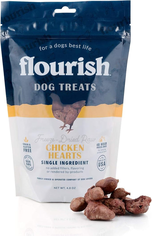Flourish Freeze Dried Raw Pet Treats Pets (Chicken Hearts, Regular)