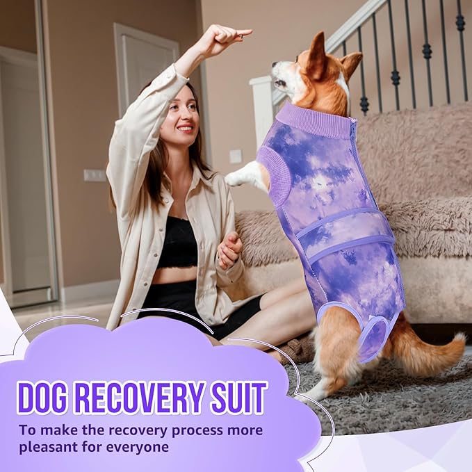 Lukovee Recovery Suit for Dogs, Zipper On Recovery Suit for Female Male Dog, Onesie Abdominal Wounds Cone E-Collar Alternative Prevent Licking Spay Recovery Suit (4XL, PU)