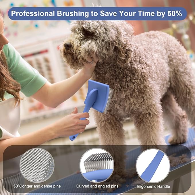 Wouble Slicker Brush for Dogs,Large Doodles Dog Brush for Grooming Poodles, Goldendoodles and Labradoodles,Easy to Remove Tangles, Mats and Fluff- Blue