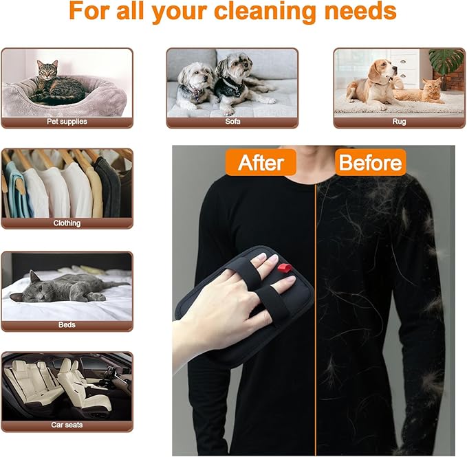 Pet Hair Removal Glove for Small Hands, 2Pcs Electrostatic Dog Cat Hair Remover Gloves for Furniture Car Seat Couch, Reusable Grooming & Shedding Tool with Free Steel Comb & Toothbrush