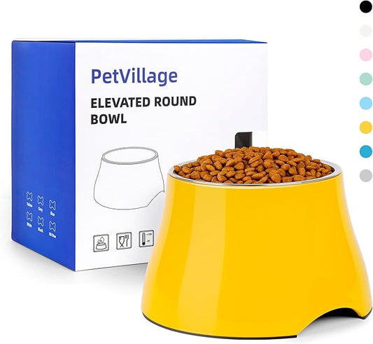 Dog Bowls,Cone Friendly Non-Slip Single Dog Bowl with Stainless Steel Inner, Raised Bowls for Small Dogs Spaniel Dogs Long Ear, High Capacity, M/2 Cup Yellow