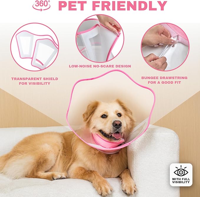 Soft Dog Cone Collar After Surgery,2-in-1 Adjustable Sponge Recovery Collar to Stop Licking Biting Wounds, Pet Elizabethan Dog Cone Alternative with Shield, XL