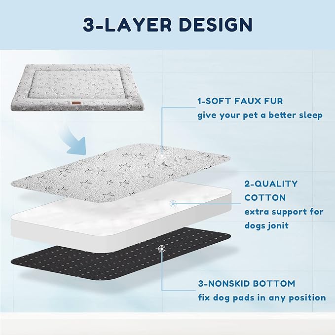 WESTERN HOME Dog Bed for Crate, High Resilience Foam Dog Crate Mat Kennel Pad with Soft Wavy Plush Comfortable Anti-Slip Washable Bed for Large Medium Small Dogs & Cats