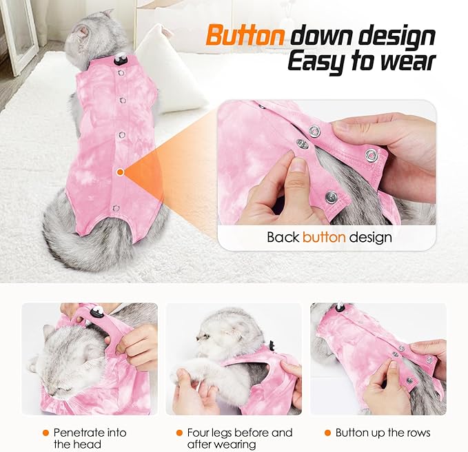 Cat Recovery Suit After Surgery, Cat Recovery Wear for Abdominal Wounds Cat Onesie Cone E-Collar Alternative,Pink L