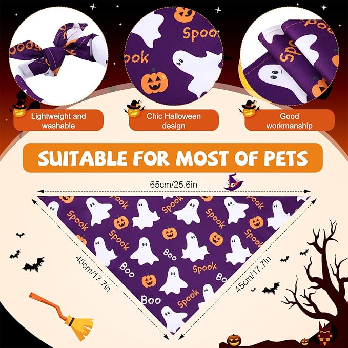 Sanwuta 100 Pcs Halloween Dog Bandanas Bulk Pumpkin Bat Spider Skull Pattern Dog Bandanas for Dogs Triangle Bibs Scarf for Small Medium Large Pet Christmas Costume Accessories(Large)