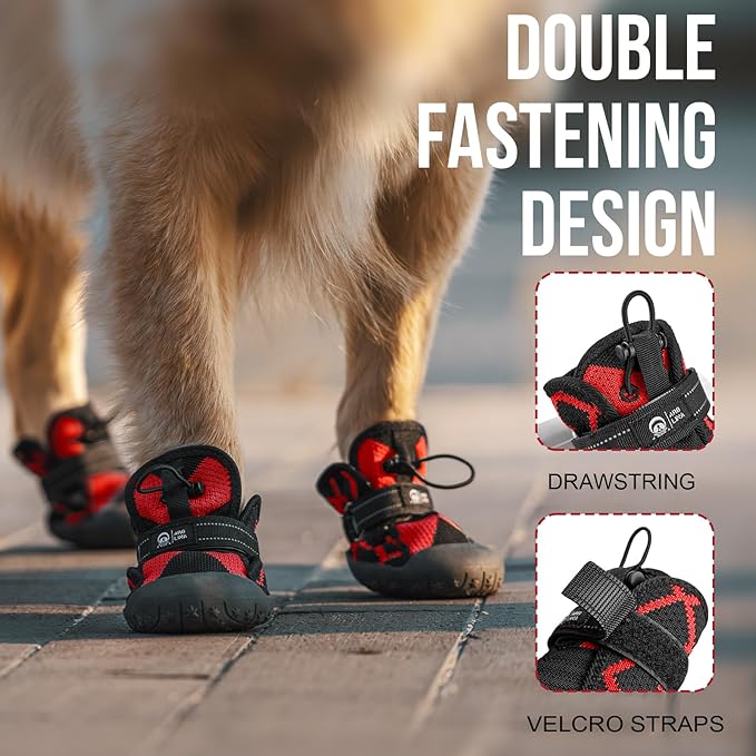 Dog Shoes for Large Medium Size Dogs, Waterproof Anti Slip Red Dog Boots&Paw Protectors for Winter Snow, Summer Hot Pavement, Dog Booties for Outdoor Walking Hiking Hardwood Floor