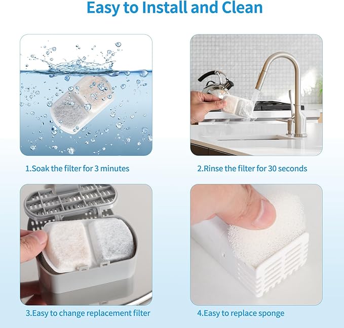 Dreamocean 10 Pack Repalcement Filters&10 Pack Sponges 10 Pump Sponges Replacement for 8L/2Gal Dog Water Fountain for Large Dogs, Muti-Layers Filtration System Filters for Pet Water Fountain