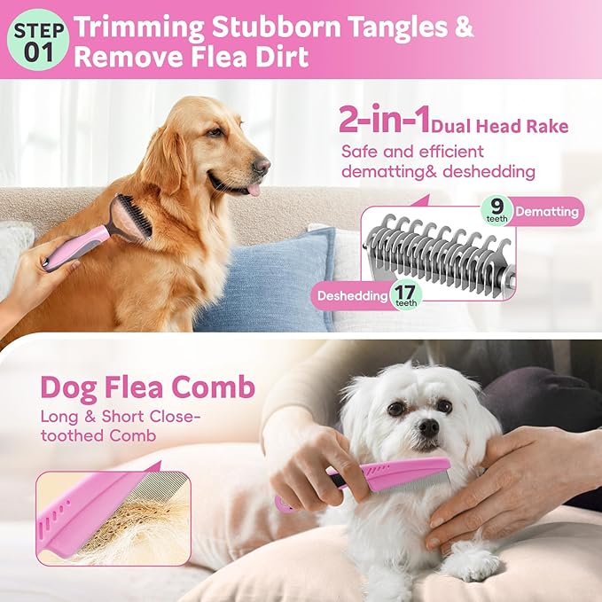Bath Grooming Kit for Pets, 10pcs Dog Brush for Shedding with Dog Nail Clipper and Trimmer, Dog and Cat Grooming Supplies, Dematting Comb for Dogs, Pet Bath Supplies