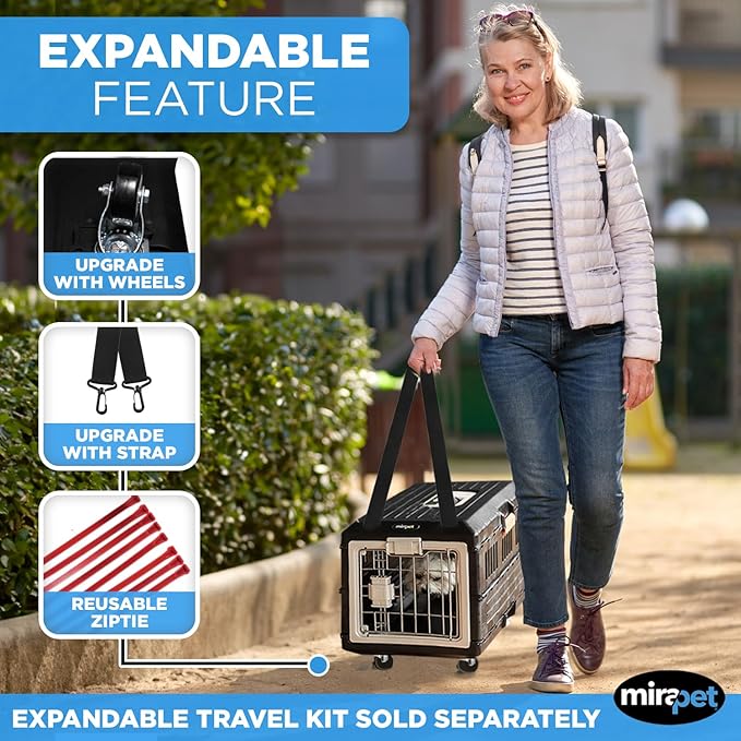 USA Pet Carrier & Crate 35" - Premium Collapsible Design for Medium Cats and Dogs - Portable Kennel for Indoor/Outdoor - 360° Ventilation & Hard Plastic Wall Protection (Orange Handle, Small)