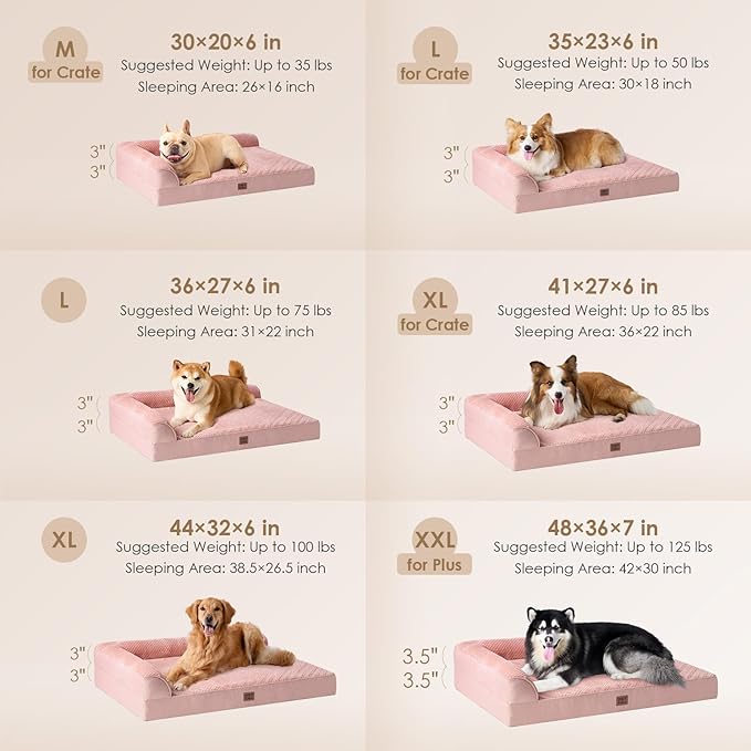 EHEYCIGA Memory Foam Dog Bed Medium Sized Dogs, Waterproof Dog Bed Orthopedic with Washable Removable Cover, Non-Slip Pet Bed Couch for Crate, 30x20x6 Inches, Pink