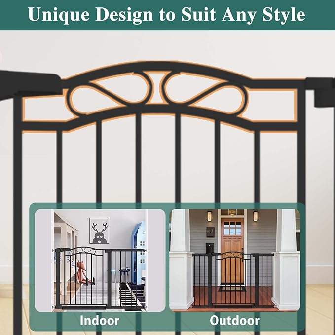 29.5"-48.8" Extra Wide Baby Gate for Stairs, Pressure Mounted Easy Walk Thru Metal Pet Gate Safety Child Gate No Drill, Auto Close Long Dog Gate for The House & Doorways, Black
