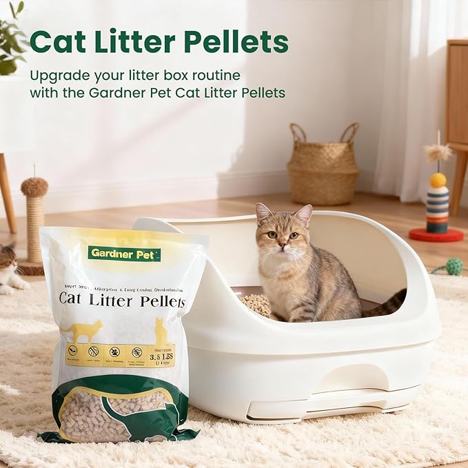Gardner Pet Cat Litter Pellets, Natural Mineral Formula with Odor Control, Low Dust & Low Tracking, Non-Clumping Cat Litter, Lightweight & Safe, Works in Double-Layer Litter Boxes(3.5LBS*4)