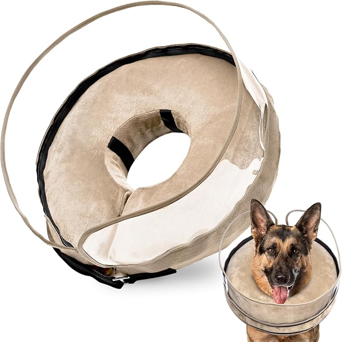 BARKLESS Dog Cone, Inflatable Dog Cone After Surgery for Large Breeds, Soft Surgery Collar with Enhanced Anti-Licking Guard Shield for Pets, Patented Protective Donut Collar