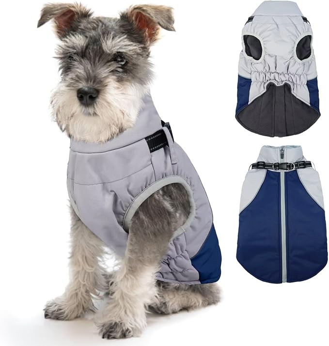 Dog Coat with Harness Built in,Water-Repellent Dog Jacket Christmas Puppy Winter Coat with Reflective,XS Warm Doggy Winter Jacket with Zipper,Soft Pet Fleece Snow Jacket for Small Dogs,Blue,XS