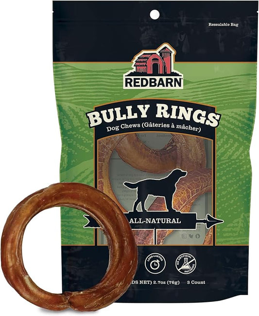 Redbarn Pet Products All-Natural 4" Bully Stick Rings for Dogs - Premium Grain-Free & Rawhide-Free Single Ingredient Long Lasting Low Odor Dental Treat for Chewers - 3 Count