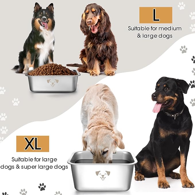 Sweetude 4 Pcs Stainless Steel Dog Bowls Bulk High Capacity Metal Dogs Food and Water Bowls for Large Dogs Pets(Silver,1.25 Gallon)