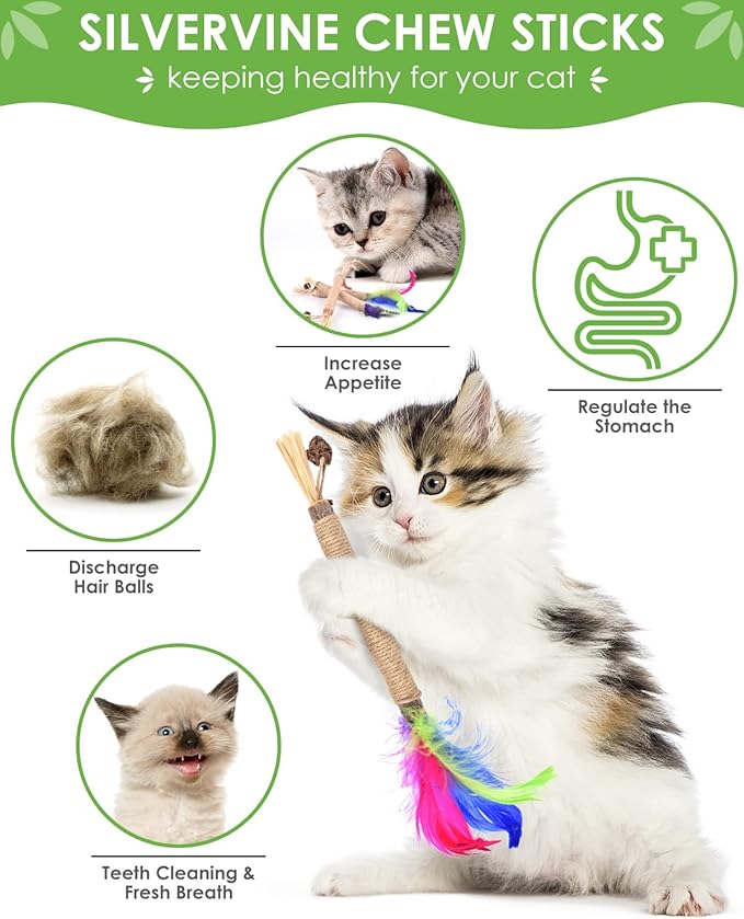 TINDTOP Silvervine Chew Sticks for Cats, Natural Catnip Chew Toys for Kittens Teeth Cleaning, Matatabi Dental Care, Increase Appetite, Calm Cat Anxiety and Stress, Cat Dental Toy (3 Pack)