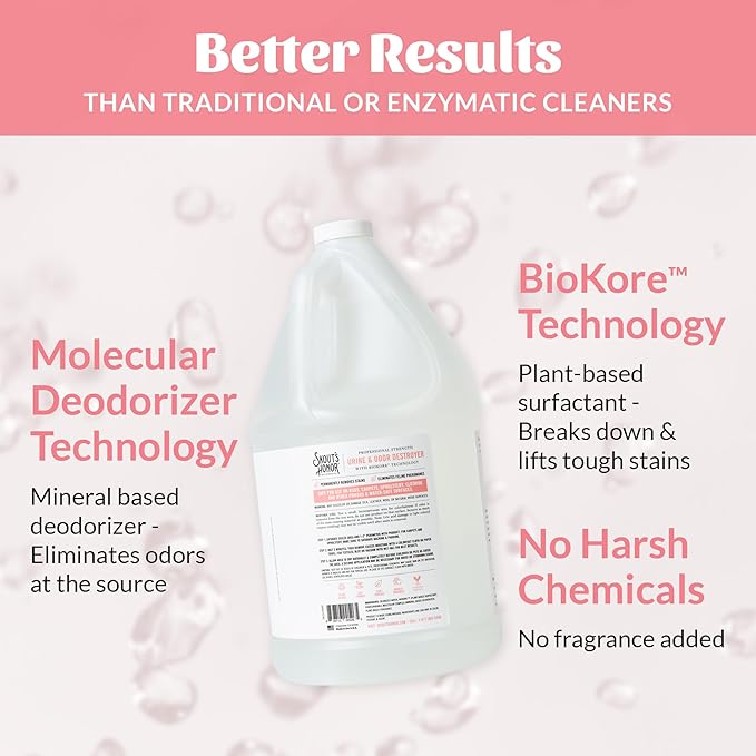 Skout's Honor Cat Urine & Odor Destroyer - Professional Strength, Plant-Powered, Cruelty-Free Urine Eliminator for Carpets and Indoor Living Spaces, 128 oz.