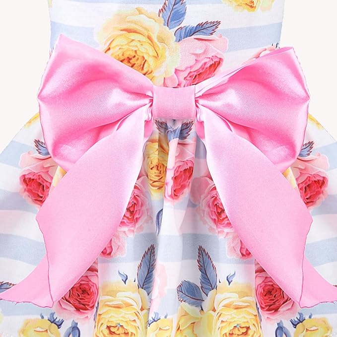 PUPTECK Floral Dog Dress for Spring Outfit Puppy Cute Small Dogs Clothes,Stripe,L