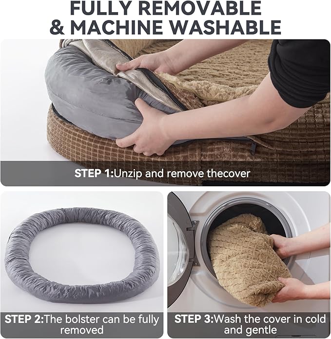 JOEJOY Orthopedic Dog Bed for Large Dogs, Egg-Crate Memory Foam Pet Bed with Bolster Sides, Waterproof Lining, Removable Washable Cover & Non-Slip Bottom, Brown