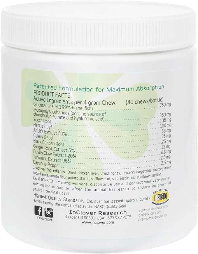 In Clover Hip and Joint Supplement for Large Dogs 70 Pounds and Up with Glucosamine Chondroitin, and Hyaluronic Acid – Formulated for Large Breeds – Clinically Proven Hip and Joint Support