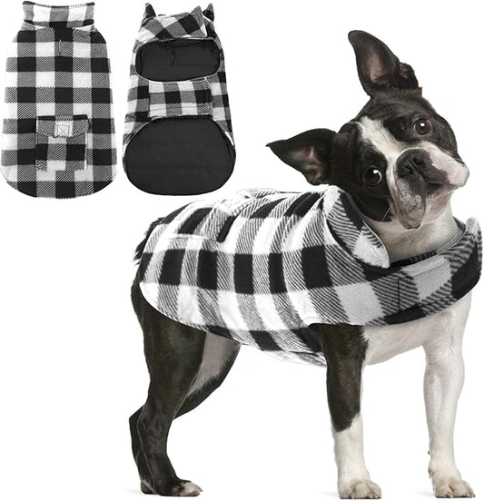 AOFITEE Dog Coat Plaid Dog Winter Coat for Small Dogs, Warm Dogs Jacket Christmas Sweater, Waterproof Pet Puffer Jacket, Reversible Pet Cold Weather Coats for Small Medium Large Pets, Black M