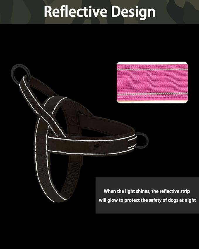 No Pull Dog Harness Pink for Small Medium Large Sized Dog, Reflective Escape Proof Adjustable Dog Harnesses with 2 Patch, L