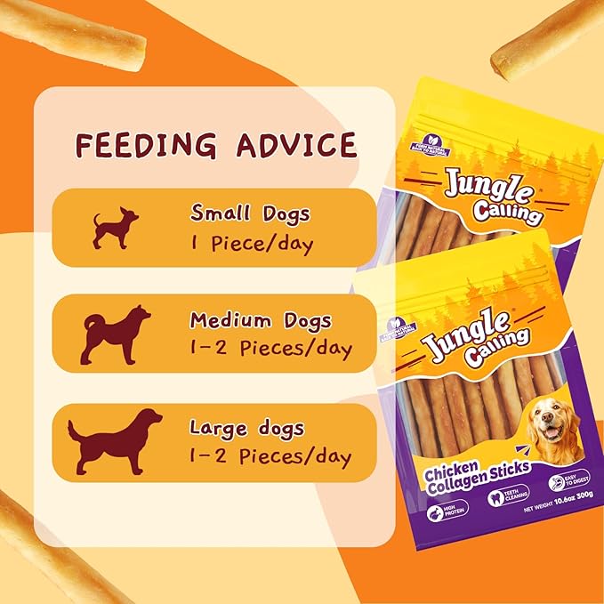 Jungle Calling Chicken Beef Collagen Sticks Dog Treats, Chew Bones Treat for Small Medium Breed Moderate Chewers, Bully Stick, Long Lasting High Protein Easy to Digest, 5 Inch 10.6 oz