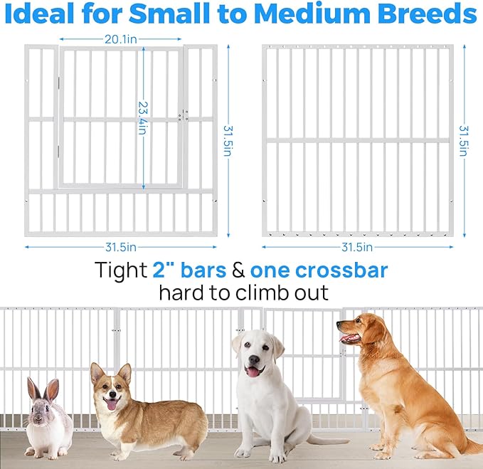 Dog Playpen - 32" Height Dog Pen, Heavy Duty Puppy Pen with Door, Safe & Sturdy, Easy Assemble for Indoor/Outdoor Pet Playpen (12 Panels with Door, White)