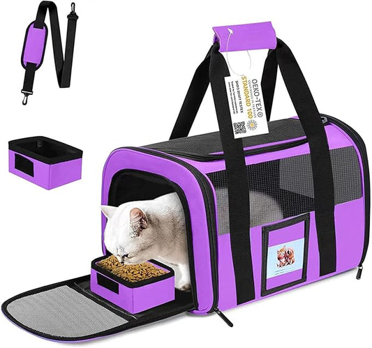 Large Cat Carrier Soft Sided Pet Carriers for Large Cats Under 25 lbs, 20" Dog Carrier Cat Carrier for 2 Cats Travel Carrier, Purple