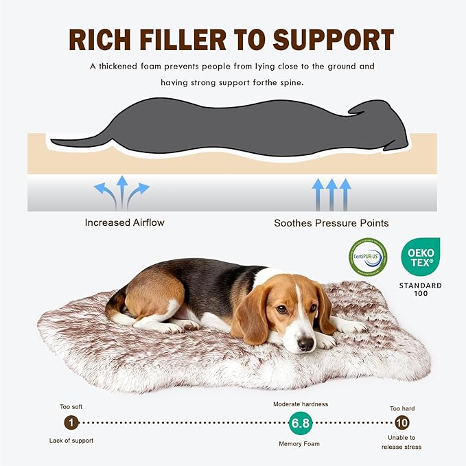 40"×24"×1.97" Luxury Fluffy Faux Fur Dog Bed, Ultra Soft Plush Pet Rug, Washable Cozy Pad with Non-Slip Bottom, Supportive & Warm Sleeping Mat for Medium & Large Dogs, Joint-Friendly Pet Bed