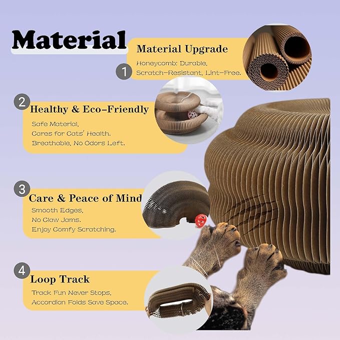 1 PCS Kitty Curlz, a cat Toy Designed specifically for Indoor Cats, is a Magical Accordion-Style cat Scratching Board Toy Equipped with Balls and Bells. (1)